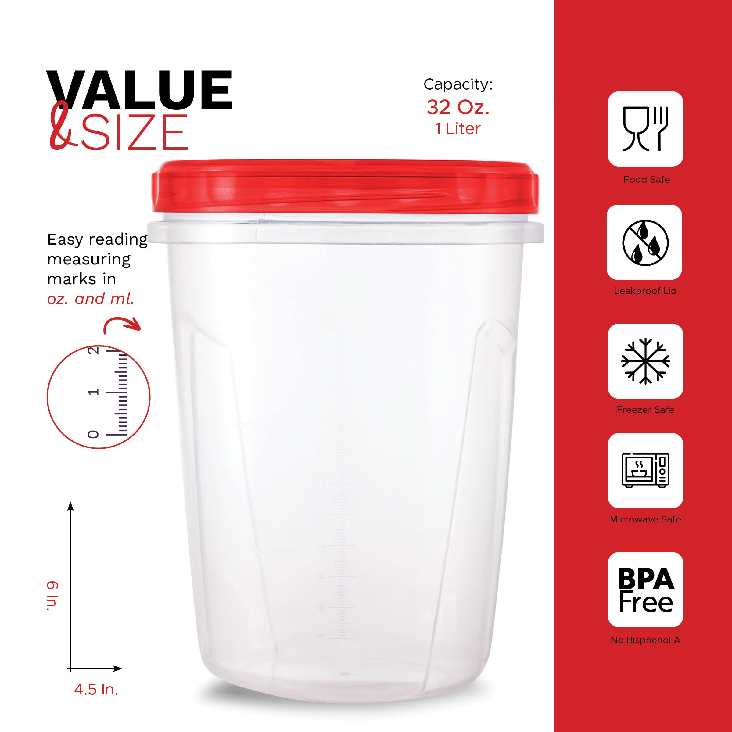 Amazon｜食品用冷凍容器 [32オンス - 10個パック] ツイストトップ蓋